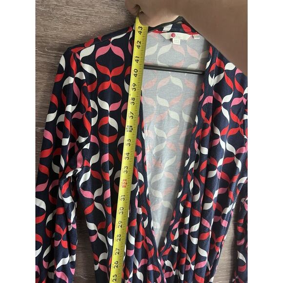 Boden wrap dress Sz 12 Geometric Midi Stretchy Comfy Tie V Neck XL - Picture 7 of 10